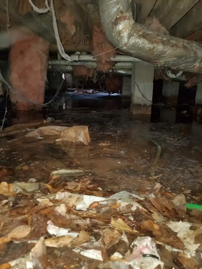 Crawl space flood assessment for Commercial Water Damage Restoration in Mayflower Village