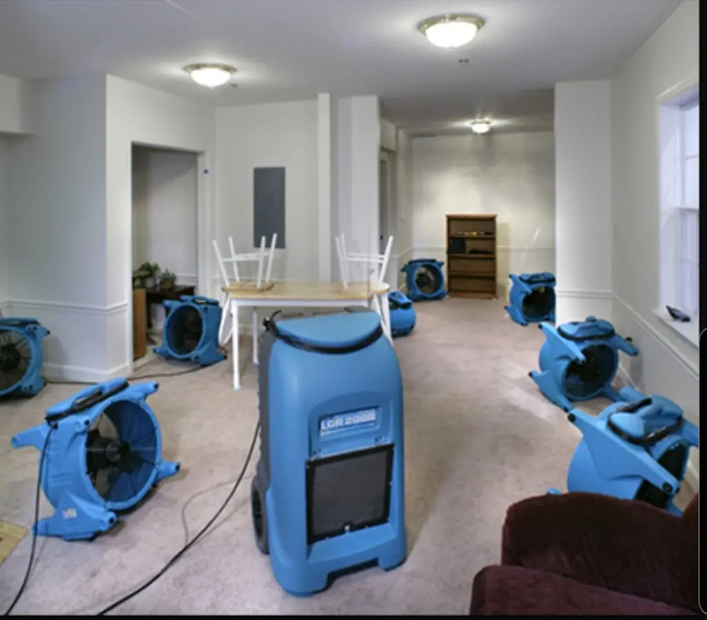 Air movers and dehumidifier setup for Water Extraction & Removal in Mayflower Village